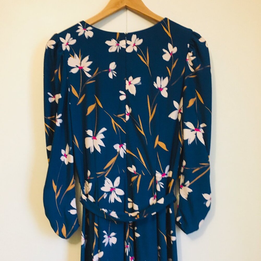 Eliza J Classy Blue Floral Belted Retro A-Line Maxi Dress - Picture 6 of 16